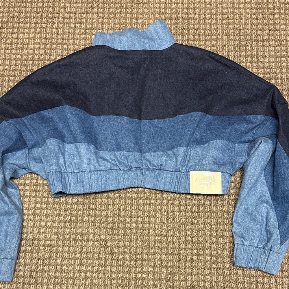 Color Block Denim Cropped Jacket Festival Concert Y2K Chic Frankie B Chloe - Picture 4 of 7